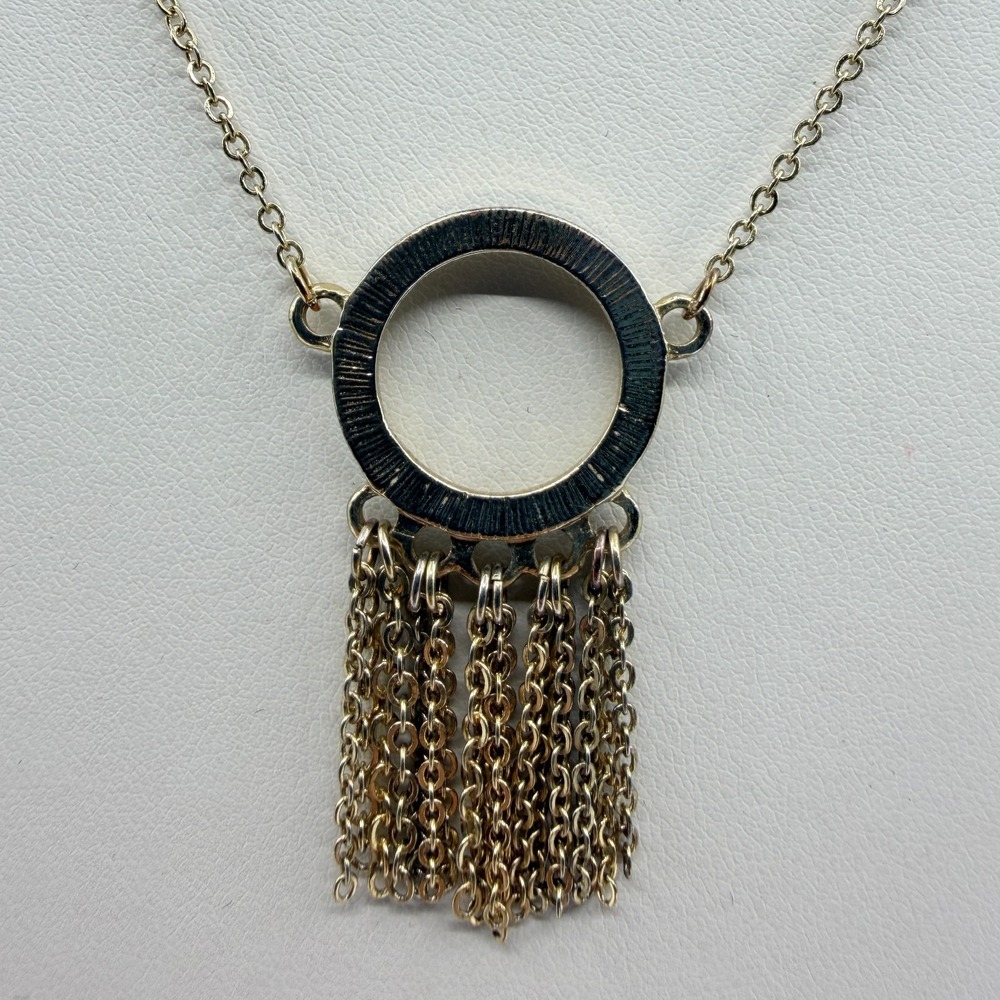 Y2K Gold Tone Circle Fringe Pendant Necklace Statement Layering Jewelry Gift 90s